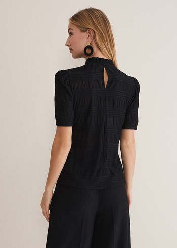 Phase Eight Samiha Textured Shirts Black USA | 4539621-OT